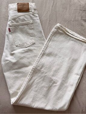 Levi's Cream Ribcage Wide Leg Jeans